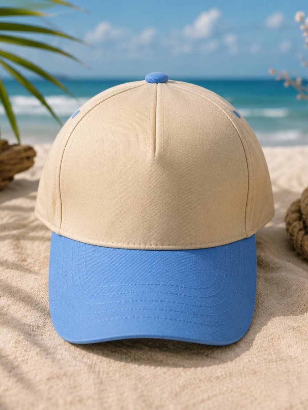C.C Two-Tone Cap in Beige and Light Blue